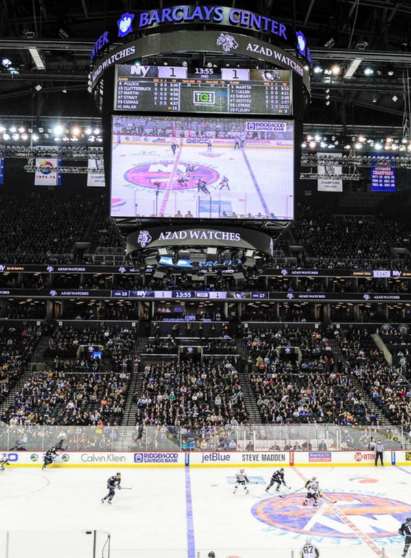 Azad Watches appearing on the Barclays Center Scoreboard during a NY Islanders Hockey Game